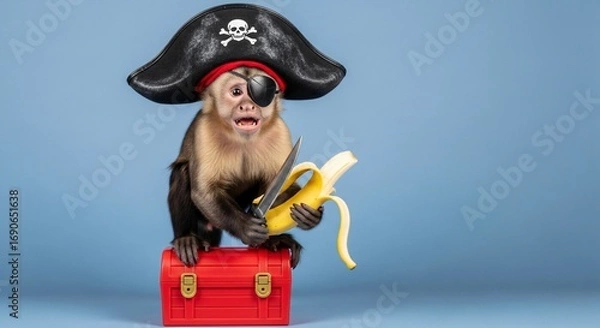 Fototapeta pirate monkey with a pirate flag