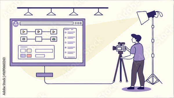 Obraz Video Production Studio Setup Content Creator Filming Online Video Workflow Digital Media Filmmaking Illustration.