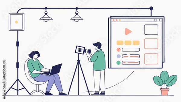 Obraz Video Production Team Studio Setup Content Creation Filmmaking Illustration.