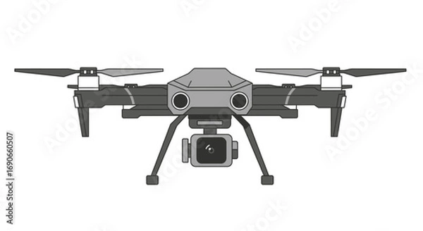 Fototapeta Gray Drone with Camera and Propellers Front View Vector Illustration.