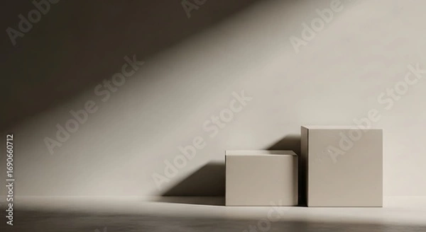 Fototapeta Gray Cube Podiums on Light Gray Background.