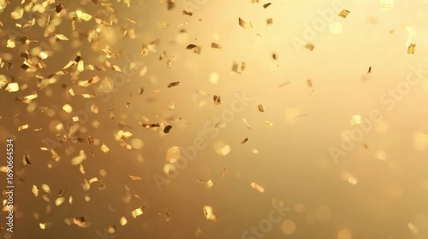 Fototapeta Golden Confetti Falling Against Warm Gradient Background
