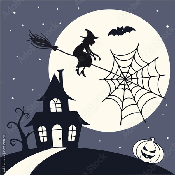 Fototapeta Halloween pumpkins and dark castle on background,Happy Halloween message design illustration.

