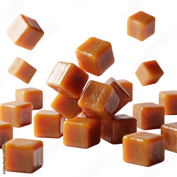 Fototapeta Assorted caramel candies isolated on transparent background