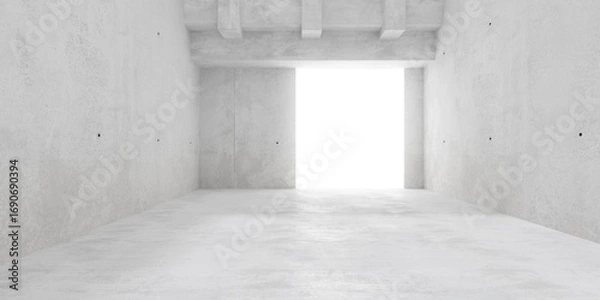 Fototapeta Abstract empty, modern concrete room with open ceiling, bright window and rough floor - industrial interior background template