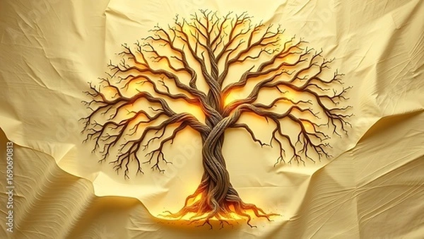 Fototapeta A classic tree of life diagram is unraveled and rewoven into a new, complex network of glowing light.