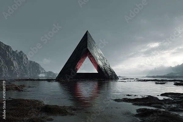 Obraz Dark triangle monument in watery landscape