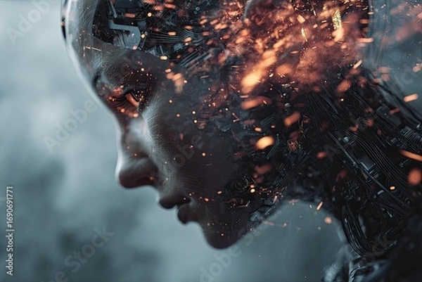 Obraz A pensive, robotic child head