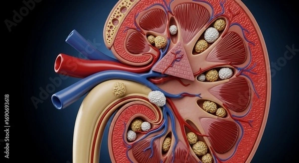 Fototapeta Detailed Cross Section of Kidney Showing Renal Calculi