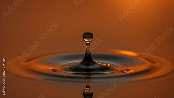 Fototapeta A droplet of a dark beverage creating a ripple, backlit with golden light.