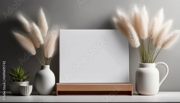 Fototapeta mockup of banner featuring soft lighting and accent color on clean light gray background