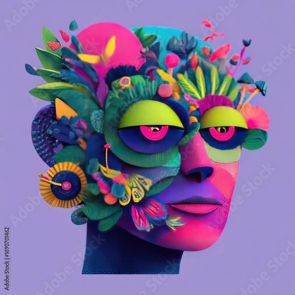 Obraz Colorful face, floral design
