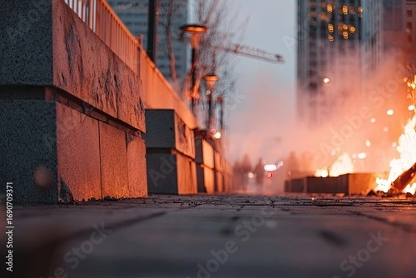 Obraz Urban fire scene at twilight