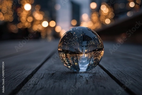 Obraz Crystal ball reflecting city lights