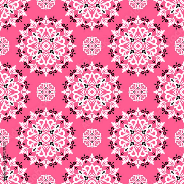 Fototapeta Geometric with floral pattern background, ceramic tile pattern, Indian pattern, tile design, wrap, abstract, carpet, floral style