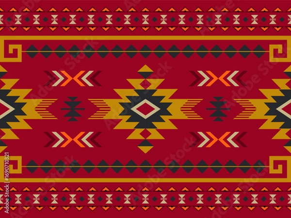 Fototapeta American Navajo pattern design. Ethnic ornament on the carpet. Aztec style. Tribal. motif. Boho, ornament, clothing, textile, wrapping, background, wallpaper, carpet, embroidery, print