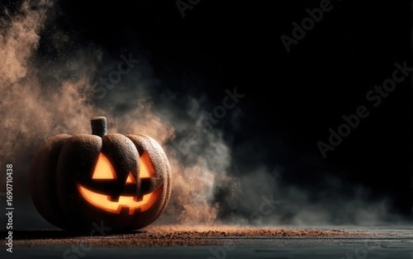 Fototapeta A pumpkin with a candle inside of it