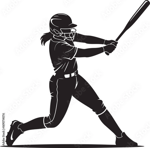 Fototapeta Dynamic Softball Batter Silhouette Vector for Sports Graphics and Team Promotion Art