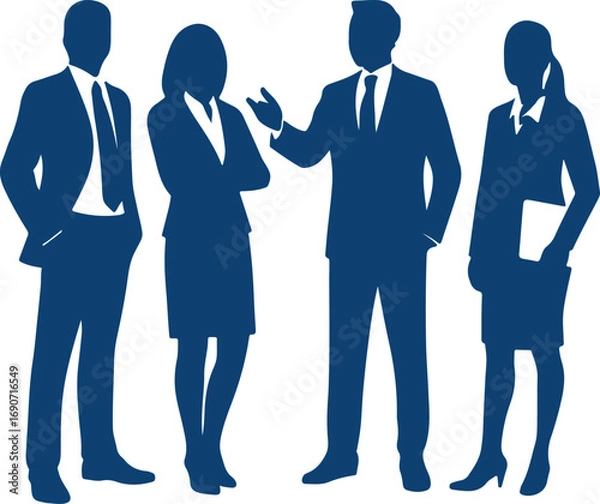 Fototapeta Silhouettes of business people standing in front of a white background