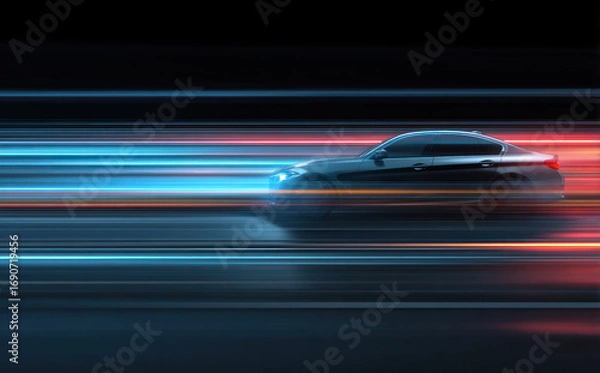 Fototapeta High - speed car with light trails showing dynamic motion