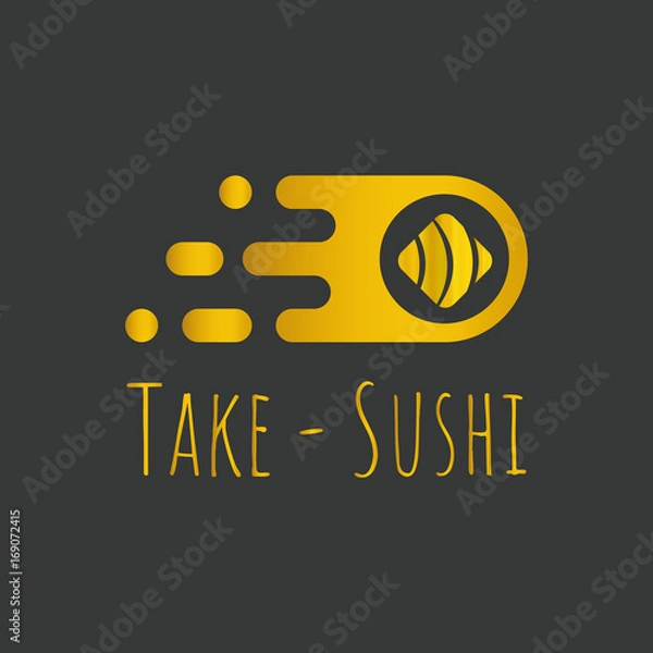 Obraz Premium quality sushi logo vector illustration element. Onigiri, hosomaki Sushi isolated on black background. Royal sushi