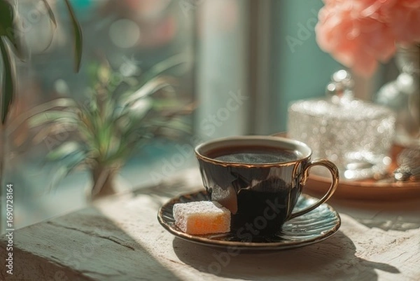 Obraz Cozy coffee scene by the window