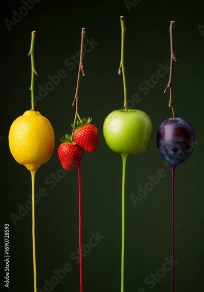 Obraz Fruits suspend gracefully in studio lighting