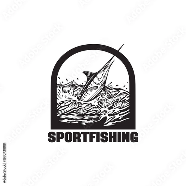 Fototapeta Striking, high-quality vector art of a marlin, a renowned sport fish. The artwork features intricate details that highlight the fish's distinctive shape and speed. Ideal for deep-sea fishing enthusias