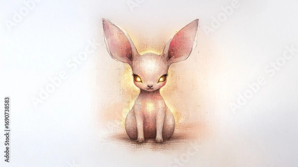 Fototapeta A cute, illustrated creature with large ears and glowing eyes, exuding a whimsical and magical charm.