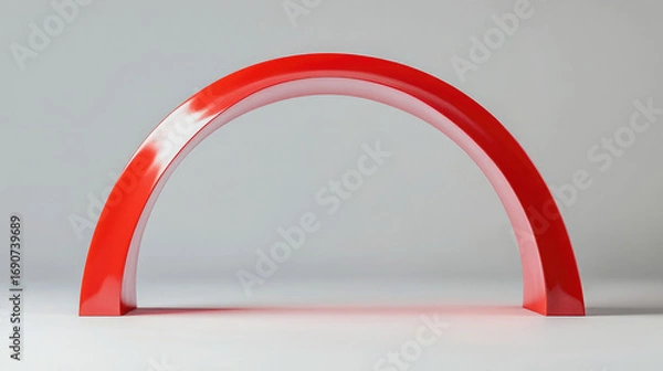 Obraz Red and White Glossy Arch Structure on Light Gray Background