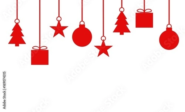 Fototapeta Schlichter Hintergrund mit Weihnachtsdekoration rot weiß