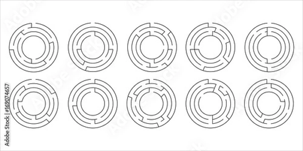 Fototapeta vector illustration of a set of ten circular mazes