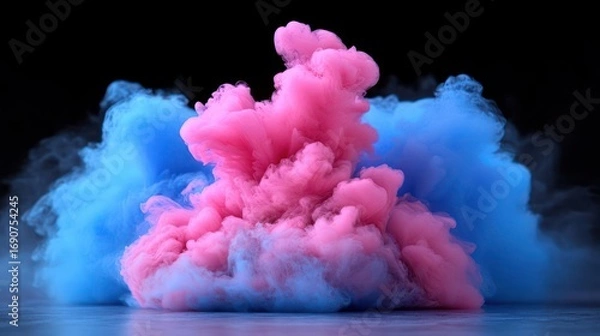 Obraz Harmonious Convergence: A captivating display of pink and blue smoke in a dark atmosphere