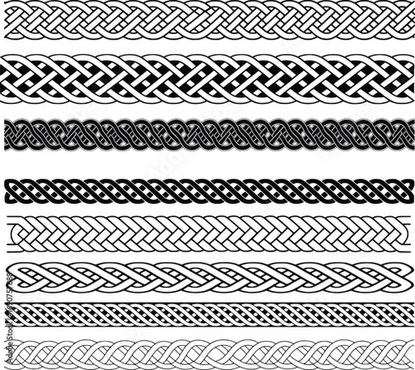 Fototapeta Celtic Knot Borders Vector Set – Seamless Interlaced Line Patterns