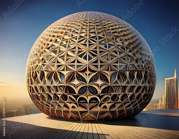 Fototapeta intricate sphere pattern on modern architectural building fa ade