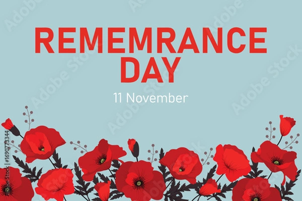 Fototapeta Horizontal banner for Remembrance Day. Vector illustration in hand drawn style for posters, postcards, banners, design elements