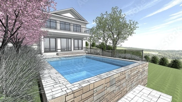 Fototapeta Luxurious Architectural Design of a Modern Home Architecture luxury house