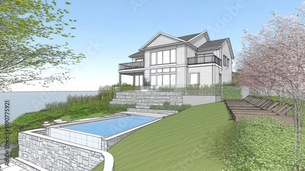 Fototapeta Luxurious House Architecture Design - Exquisite and Elegant Residential Building Concept of a luxury