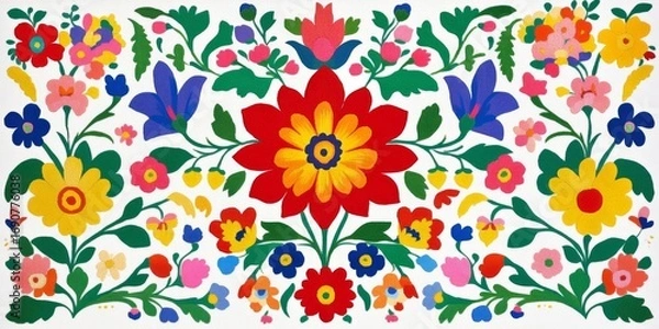 Fototapeta Vibrant Mexican floral design on white background created by artificial intelligence Colorful pattern a background