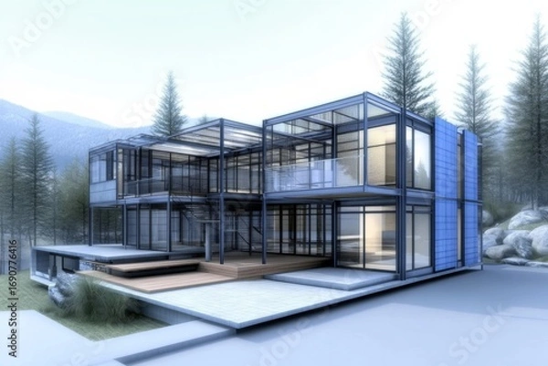 Fototapeta 3D Architectural Renderings and Blueprint Designs Created Architecture blueprints representation, generative ai
