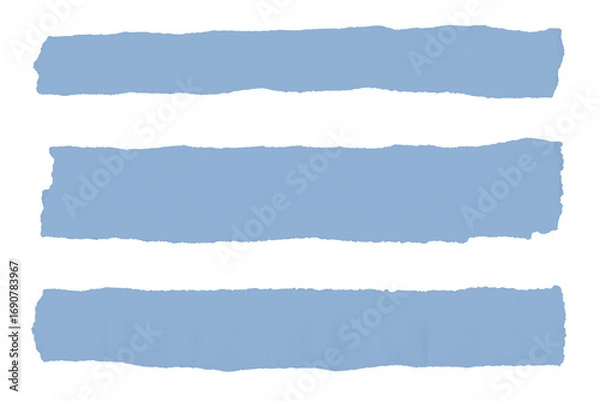Fototapeta Torn blue paper tag transparent set. Long sheets of paper. Old ripped paper isolated.
