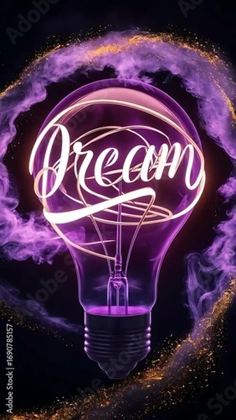 Fototapeta Illuminating Dreams: Purple Lightbulb with Elegant Typography