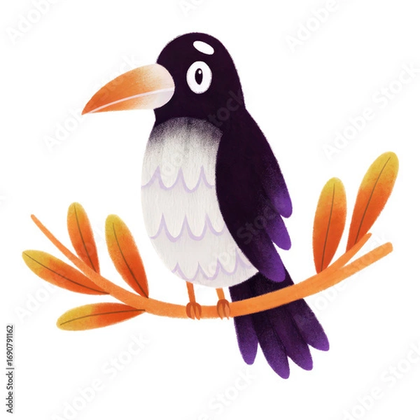 Fototapeta Halloween bird perched on a branch. isolated transparent background.
