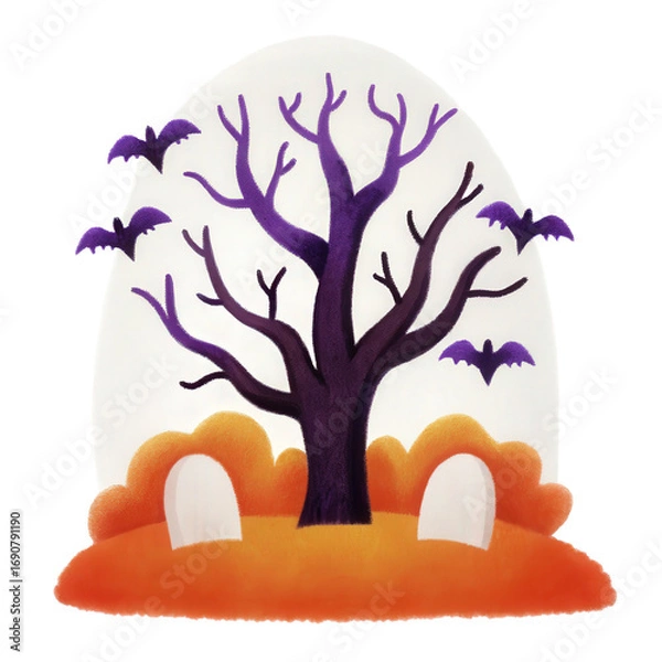 Fototapeta Creepy tree clipart with twisted branches. isolated transparent background.