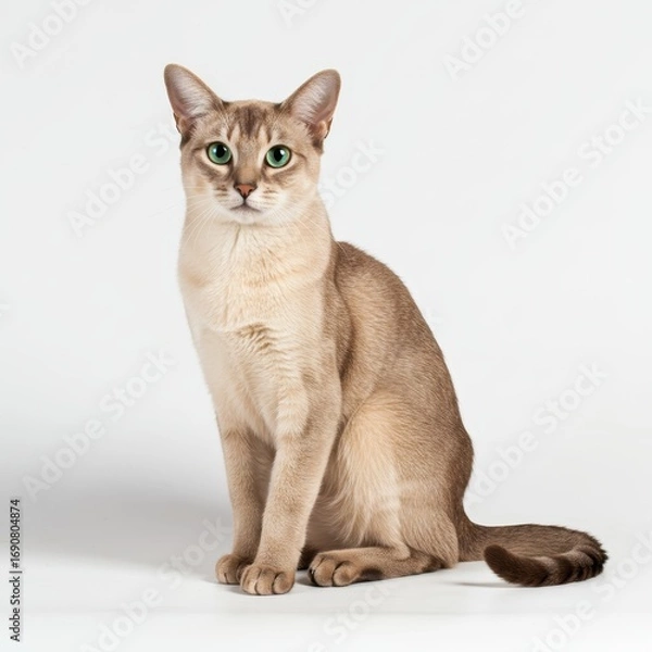 Fototapeta Elegant Burmese Cat with Striking Green Eyes Sits in Studio