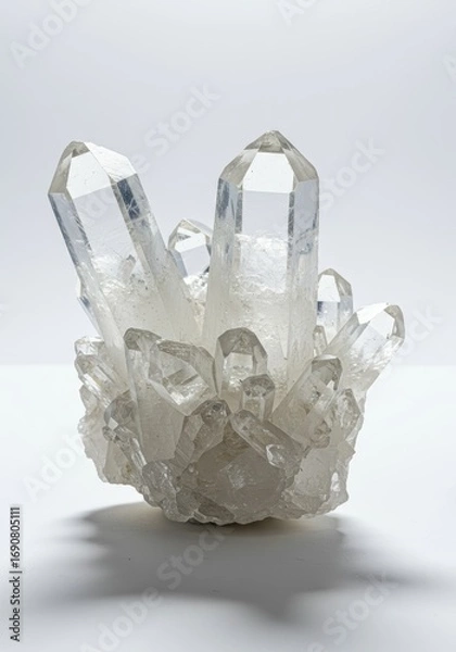 Fototapeta Clear Quartz Crystal Cluster on White Background