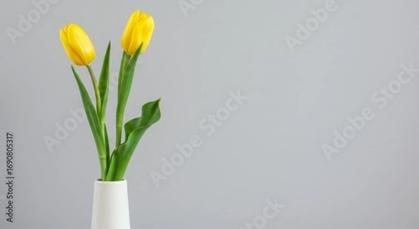 Fototapeta Vibrant Yellow Tulips in White Vase
