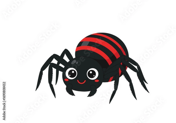 Obraz Cute black and red striped cartoon spider character with big eyes
