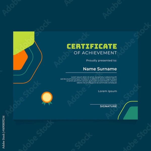 Fototapeta Modern certificate of achievement template. Vector design for business or education awards