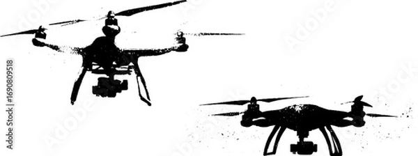 Fototapeta Grunge black and white drone illustrations for urban design projects